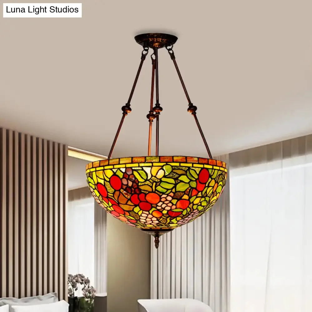 Victorian Bronze Ceiling Light Fixture with Stained Glass Dome Shade - 2-Light Semi Flush for Living Room