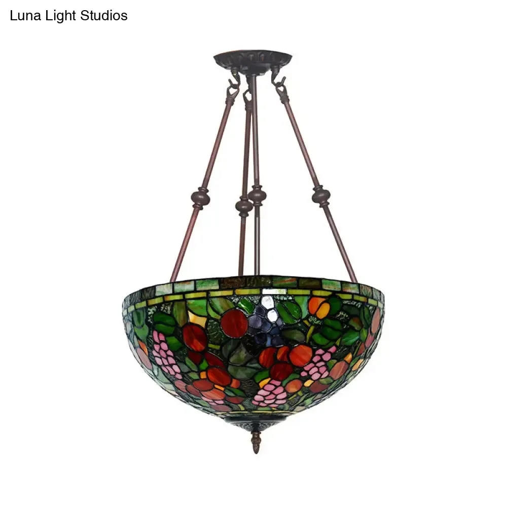 Victorian Bronze Ceiling Light Fixture with Stained Glass Dome Shade - 2-Light Semi Flush for Living Room