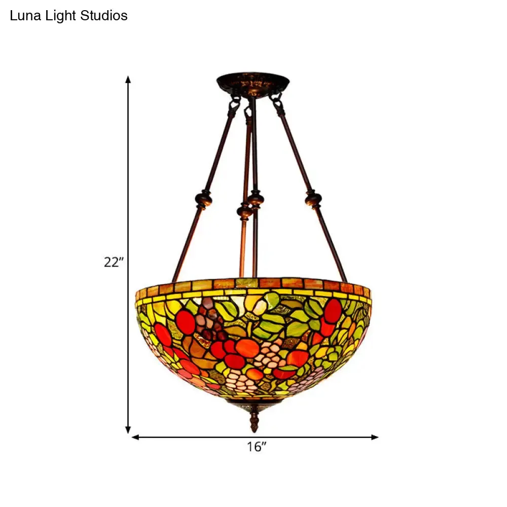 Victorian Bronze Ceiling Light Fixture with Stained Glass Dome Shade - 2-Light Semi Flush for Living Room