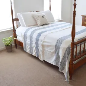 White & Blue 3 Panel Fair Trade Dotted Cotton Bed Cover (Queen) by Creative Women Handwoven Textiles