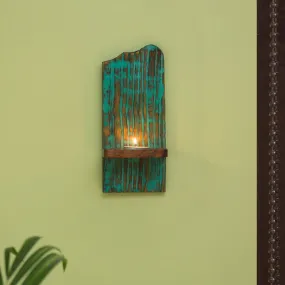 Wooden Wall Tea Light Candle Holder | Antique Finish | Teal Blue