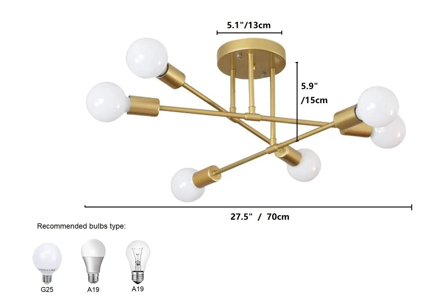 XC Dome - Modern Sputnik Ceiling Lights Fixture Nordic Semi Flush Mount