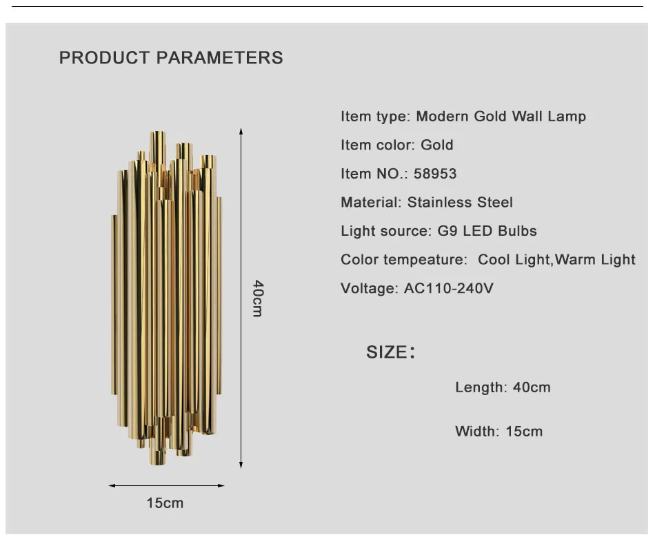 YLK Melis Gold Wall Sconce Lighting Polished Steel Luminaria Home Decoration