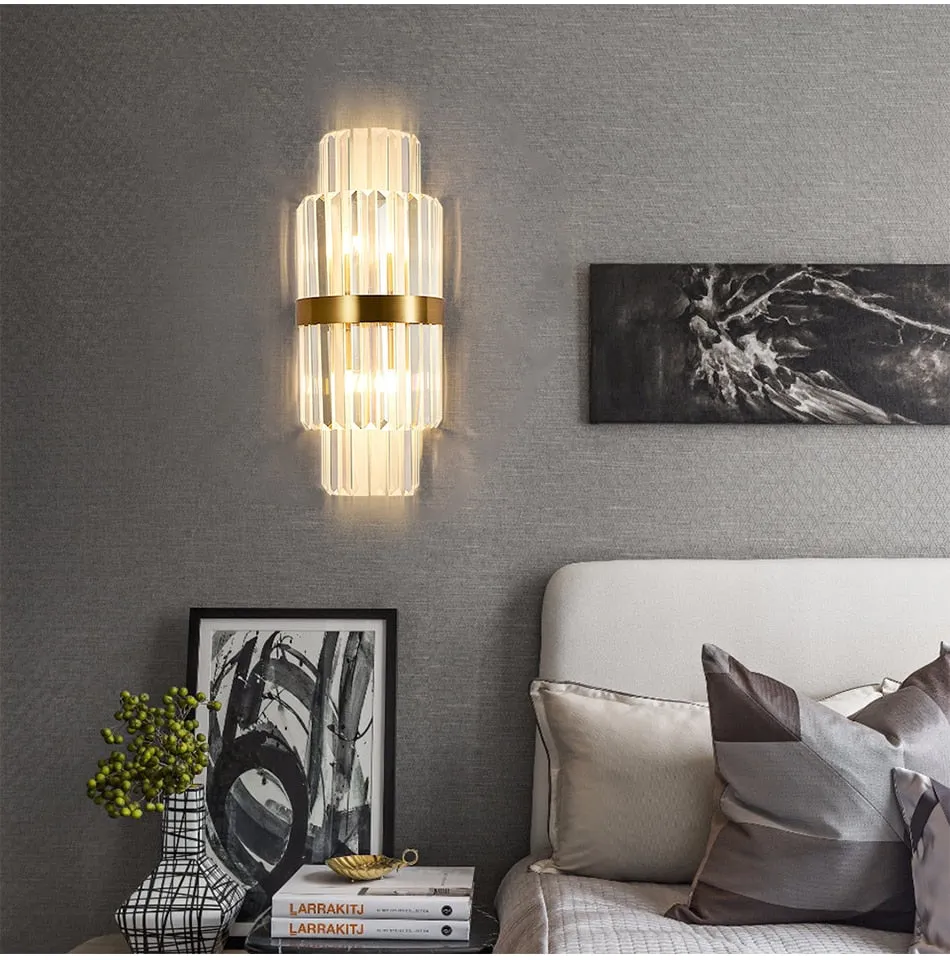 YLK Modern Crystal Gold Wall Lamps Bedside Loft Lights