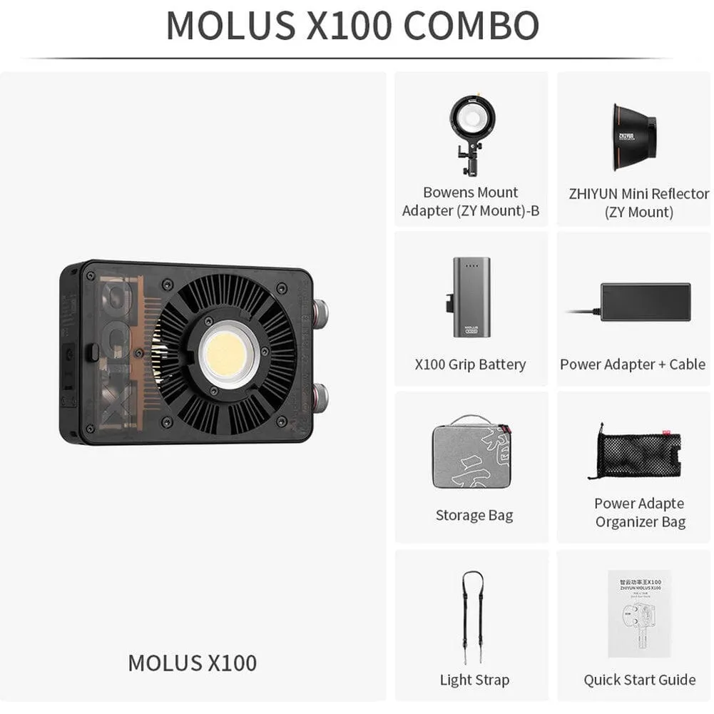 Zhiyun MOLUS X100 100W Bi-Colour Pocket COB Monolight (Combo Kit)